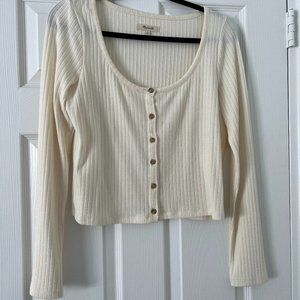 Madewell Ribbed Cardigan Crop Tee in Antique Cream, Size Large.